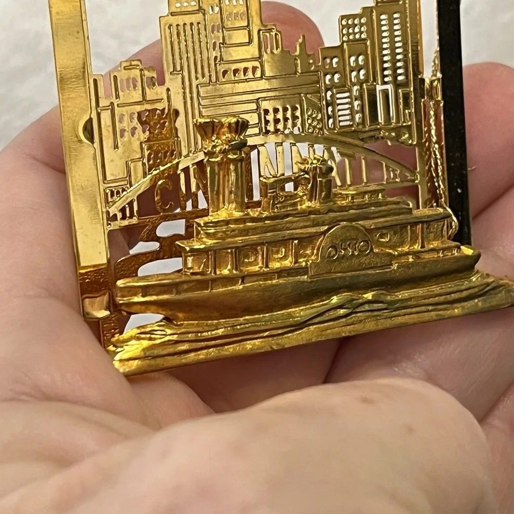 Tall Stacks Riverboat Ornament 1995 Cincinnati Ohio McAlpin's 24kt Gold Finish